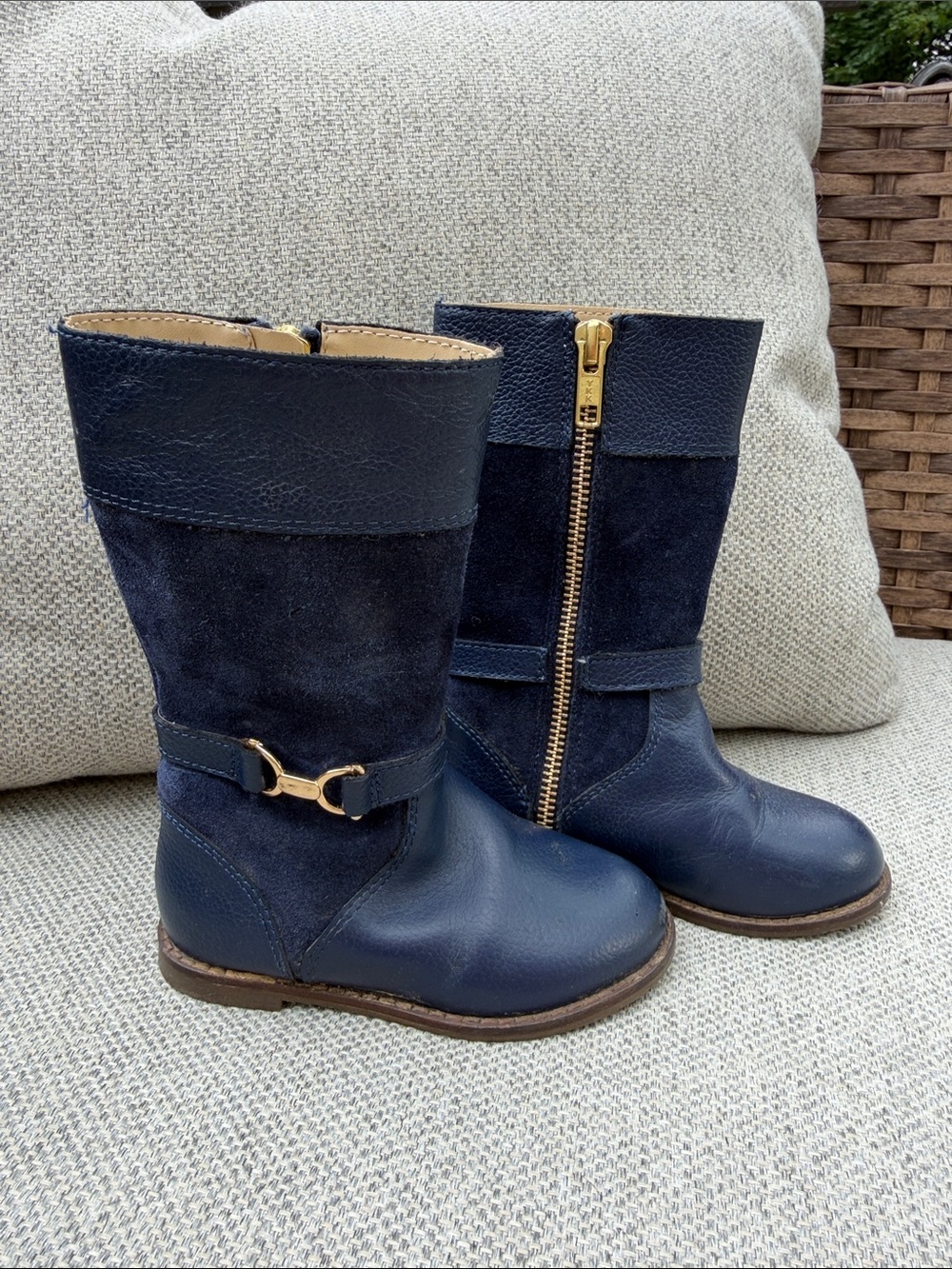 Janie and Jack Navy Blue Girls Mid-Calf Boots with Gold Zip
